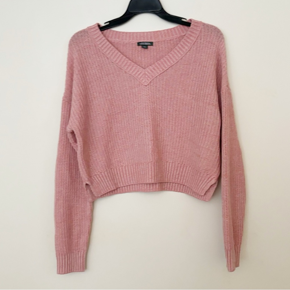 Wild Fable‎ Womens Pink V-Neck Ribbed Knit Sweater Crop Size Small